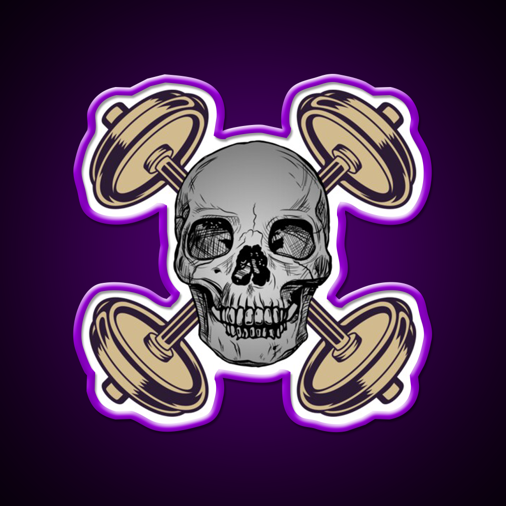 Barbells And Skulls Weightlifting Crossfit Gym Fitness Led Neon Sign Rgb Color