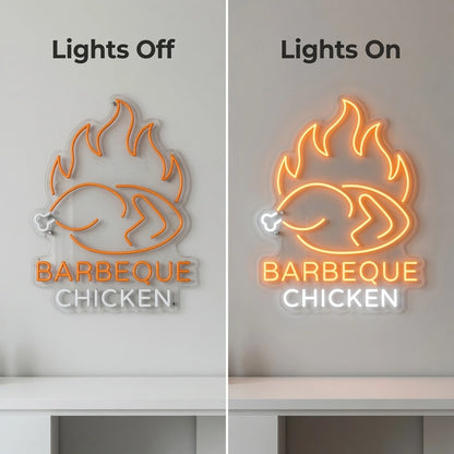 Barbeque Chicken Wall Decor LED Neon Sign - 06 Day Night Comparison