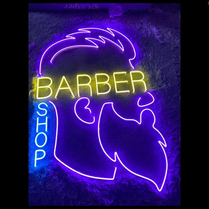 Barber Head And Text Led Neon Sign For Salon Decor | Shineneon
