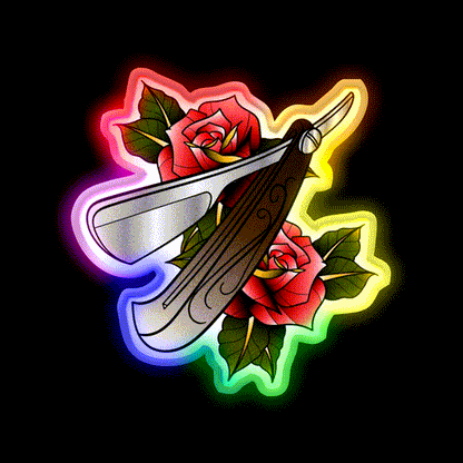 Barber Knife Tattoo Barber Shop Haircut Led Neon Sign - LED neon sign close-up detail