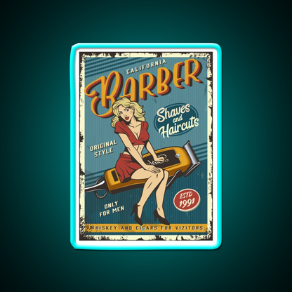 Barber Lady Vintage Poster Barber Shop Haircut Led Neon Sign - Size and dimension reference