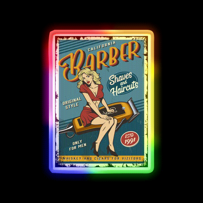 Barber Lady Vintage Poster Barber Shop Haircut Led Neon Sign - LED neon sign close-up detail