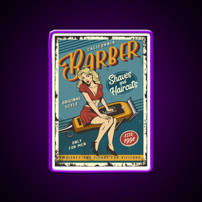 Barber Lady Vintage Poster Barber Shop Haircut Led Neon Sign
