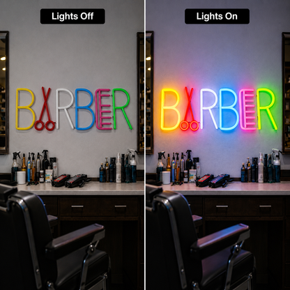 Barber LED Neon Sign Bedroom Decor - 06 Day Night Comparison