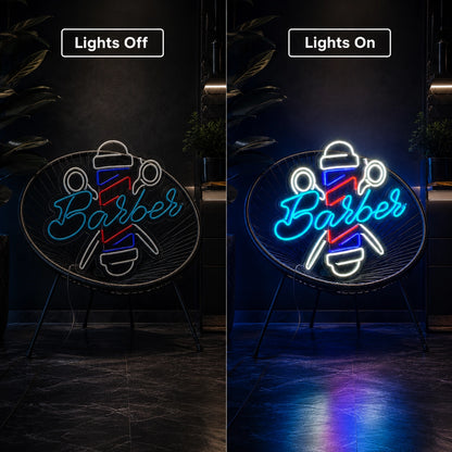 Barber LED Neon Sign Home Wall Art - 06 Day Night Comparison