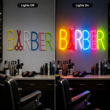 Barber LED Neon Sign Wall Neon Sign - 06 Day Night Comparison