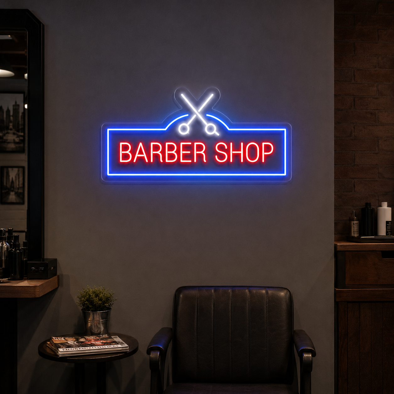Barber Shop Business Wall Art LED Neon Sign - 03 Real Lifestyle Scene