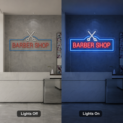 Barber Shop Business Wall Art LED Neon Sign - 06 Day Night Comparison
