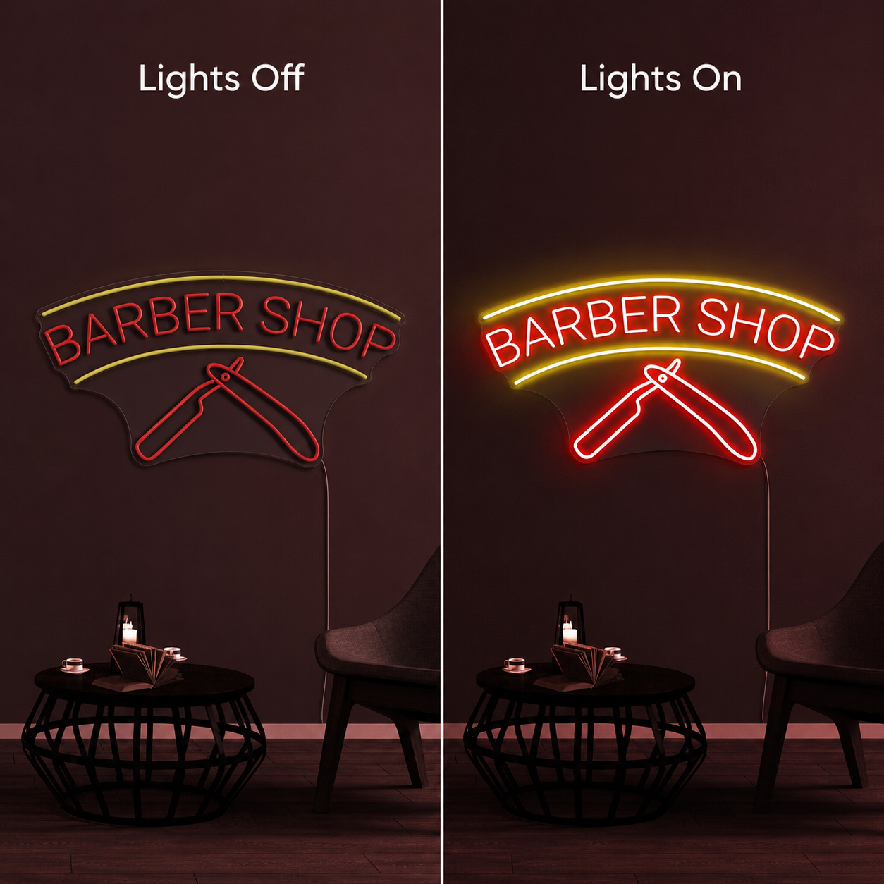 Barber Shop Business Wall Decor LED Neon Sign - 06 Day Night Comparison