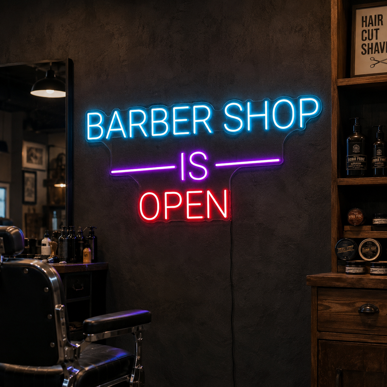 Barber Shop Is Open LED Neon Sign - 03 Real Lifestyle Scene