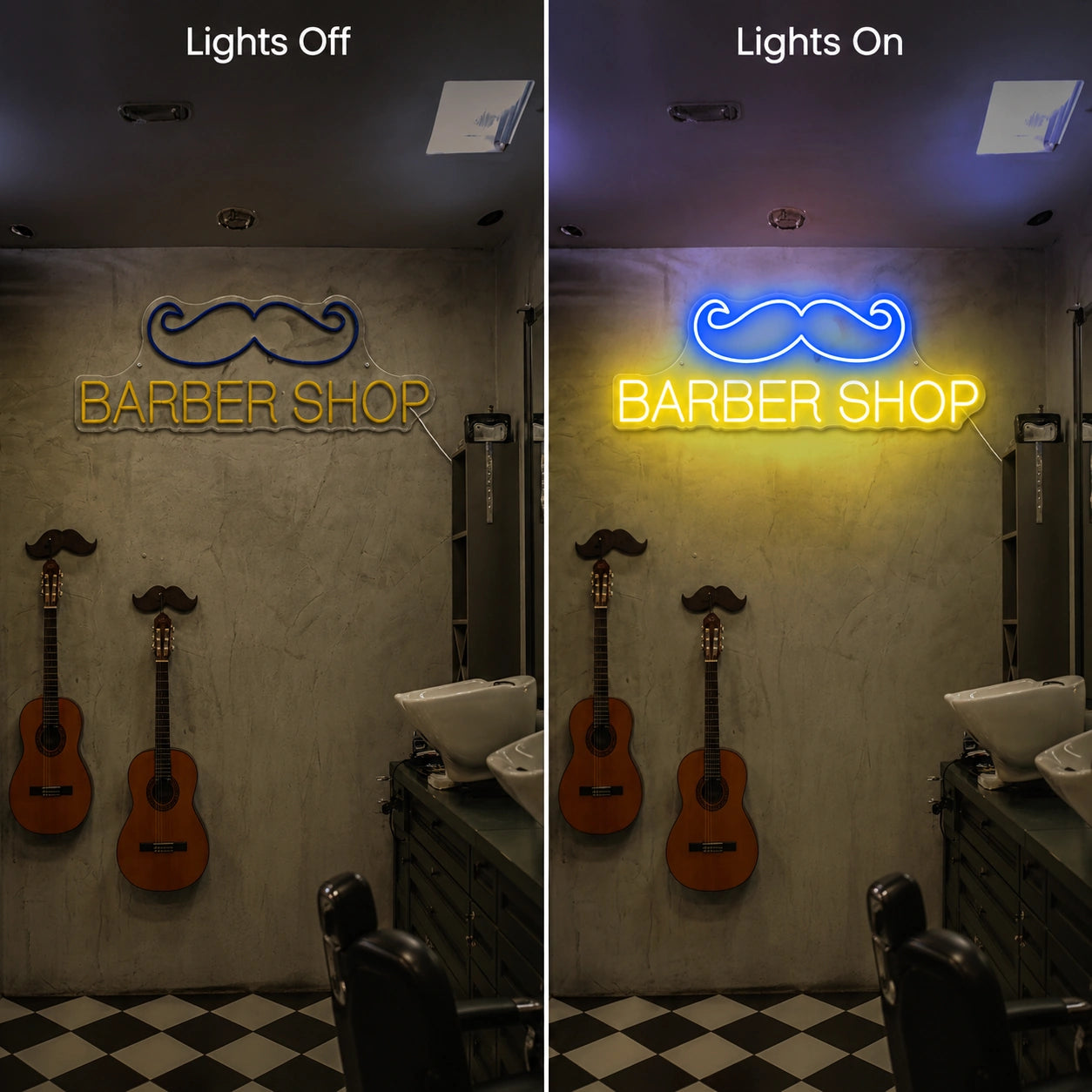 Barber Shop LED Neon Sign Home Decor - 06 Day Night Comparison