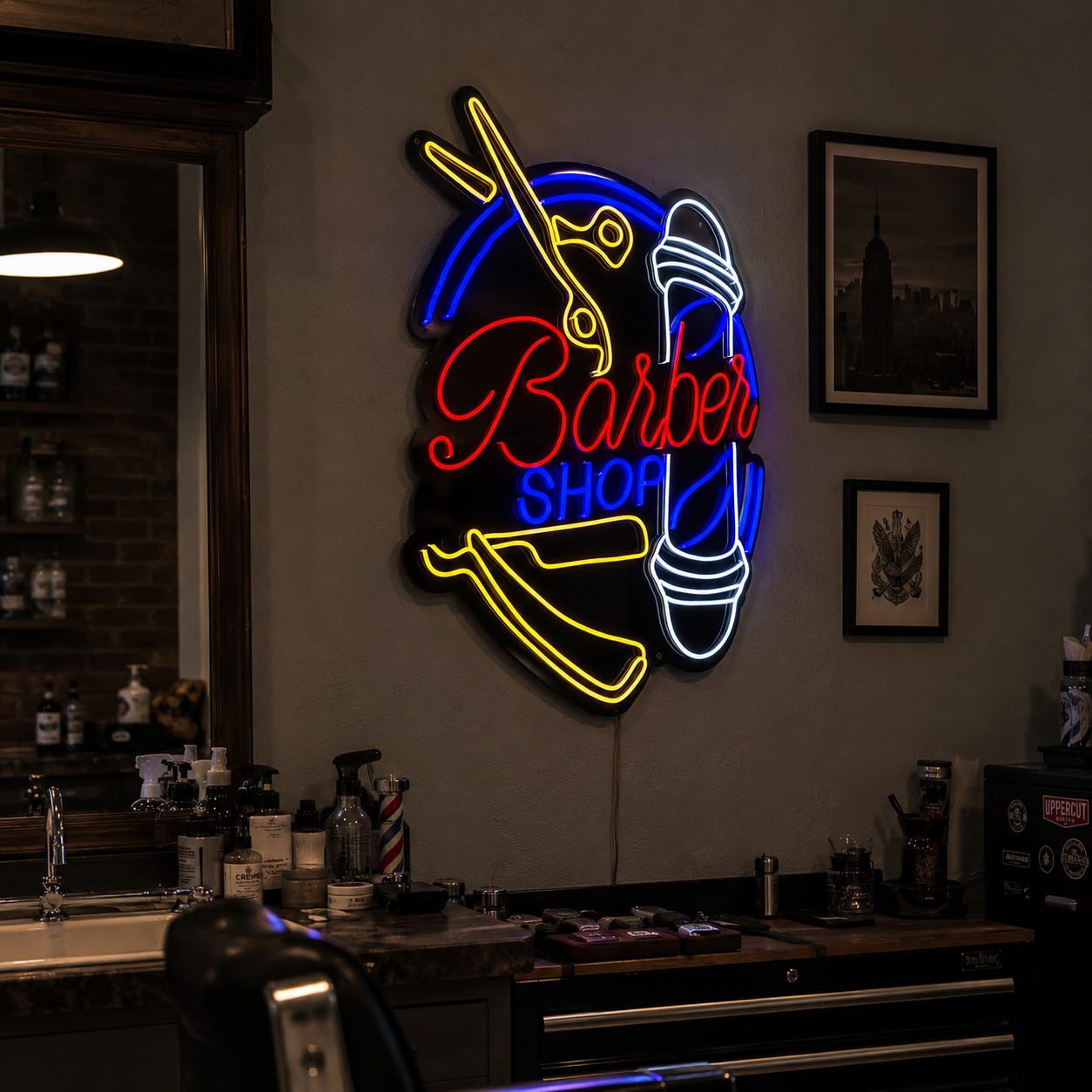 Barber Shop LED Neon Sign Home Decor Wall Neon Sign - 03 Real Lifestyle Scene
