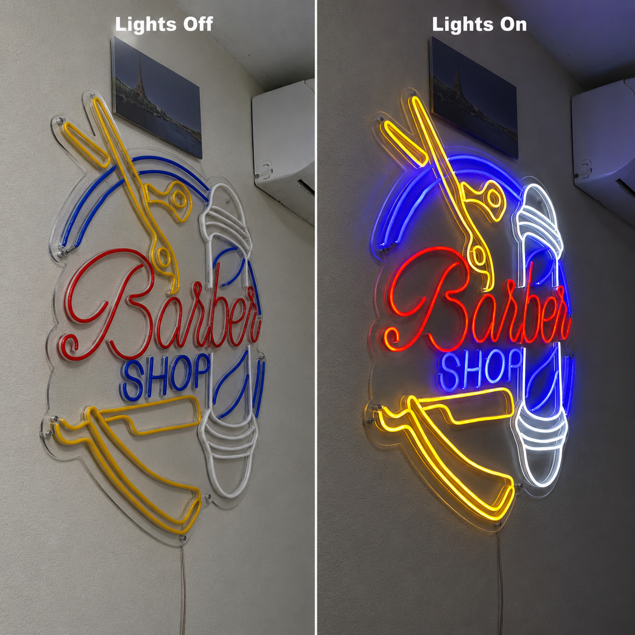 Barber Shop LED Neon Sign Home Decor Wall Neon Sign - 06 Day Night Comparison