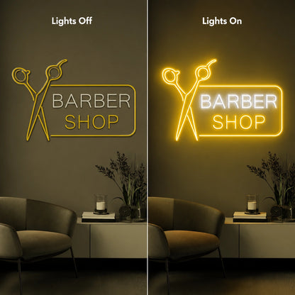 Barber Shop LED Neon Sign Home Wall Art - 06 Day Night Comparison