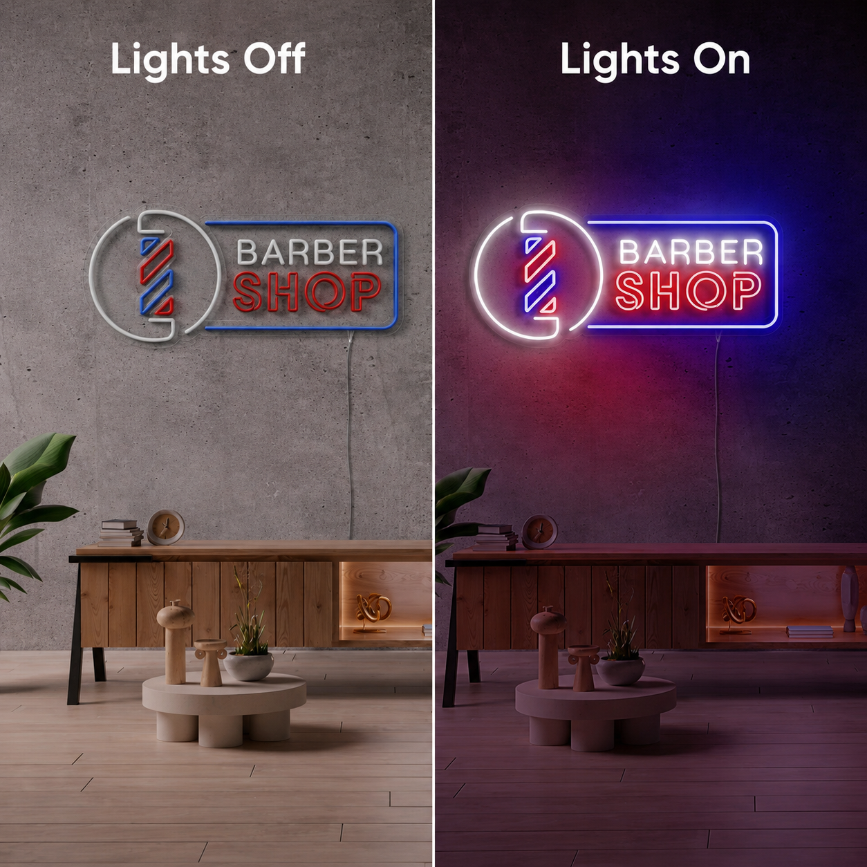 Barber Shop LED Neon Sign Home Wall Art Wall Neon Sign - 06 Day Night Comparison