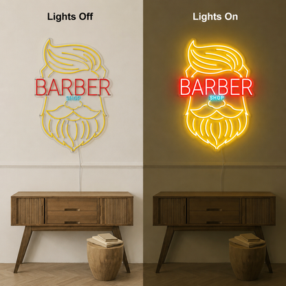 Barber Shop LED Neon Sign Living Room Decor - 06 Day Night Comparison