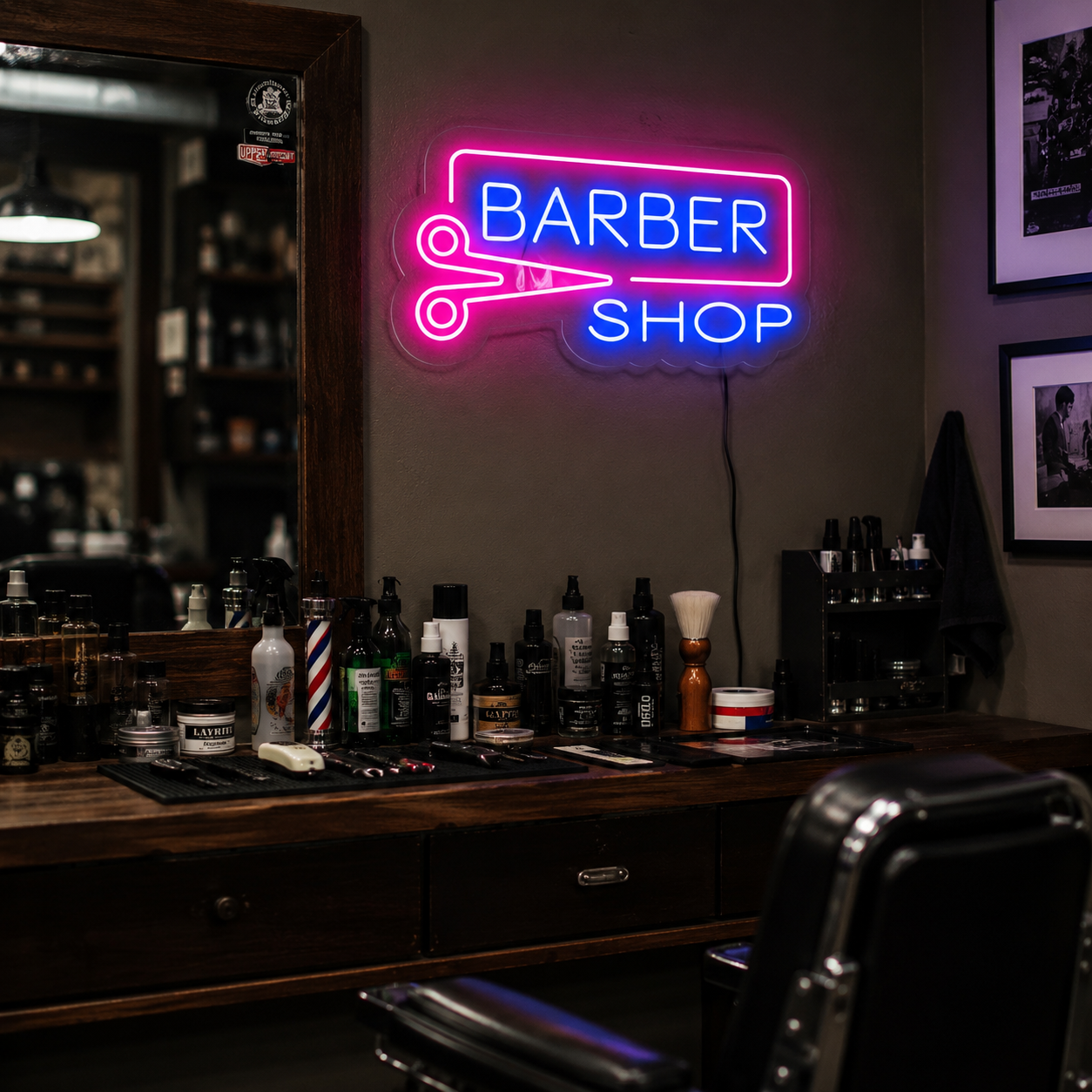 Barber Shop LED Neon Sign Wall Art - 03 Real Lifestyle Scene