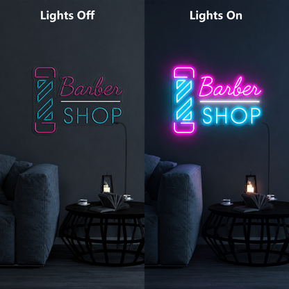 Barber Shop Next To A Couch LED Neon Sign - 06 Day Night Comparison