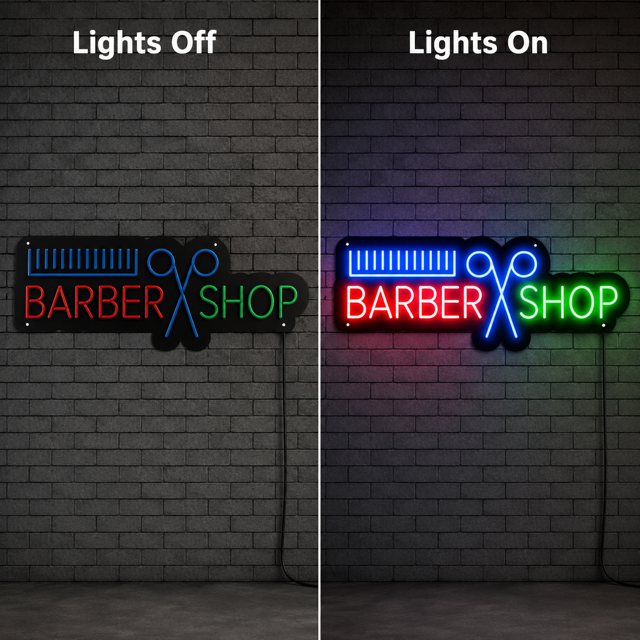 Barber Shop On LED Neon Sign - 06 Day Night Comparison