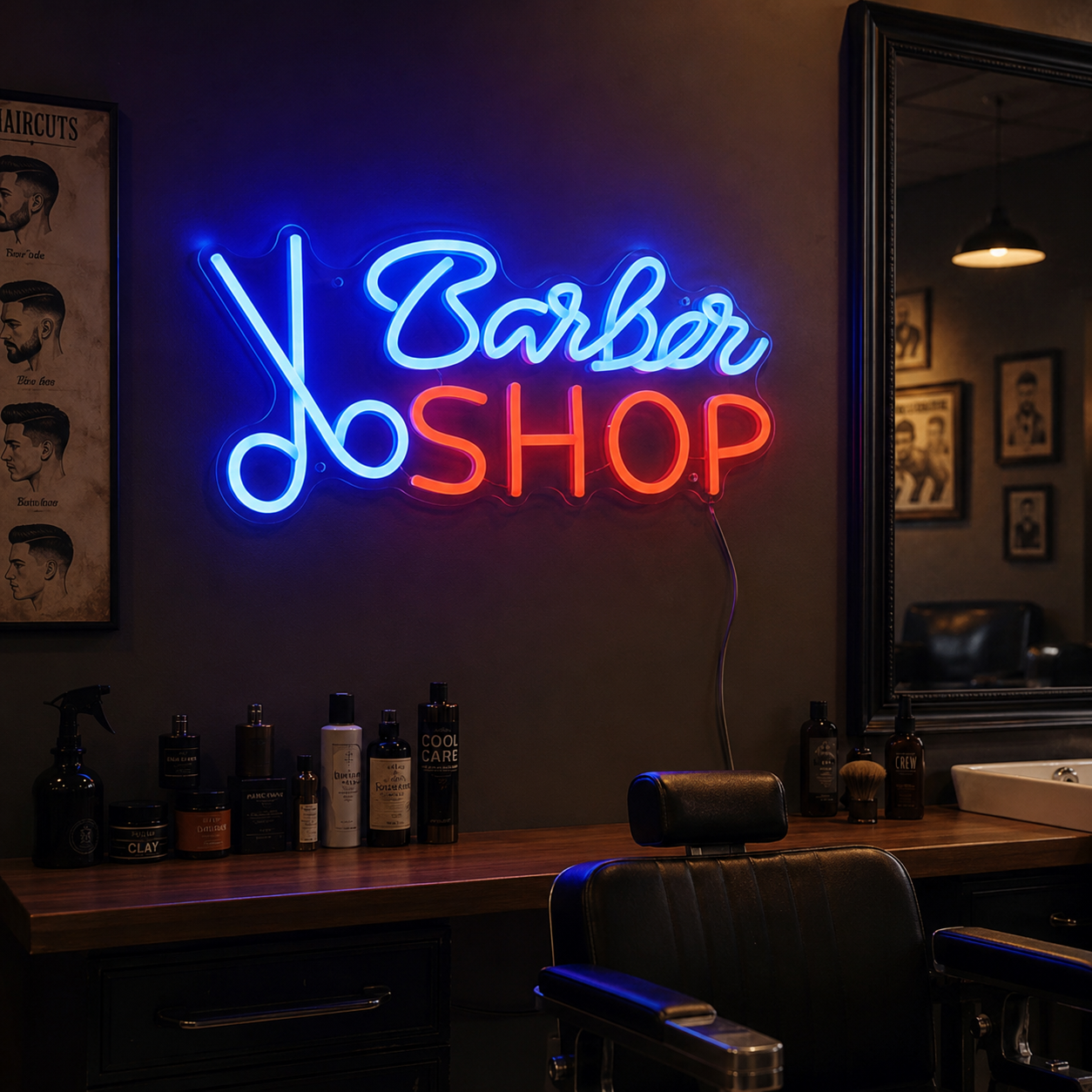 Barber Shop Wall Art LED Neon Sign - 03 Real Lifestyle Scene