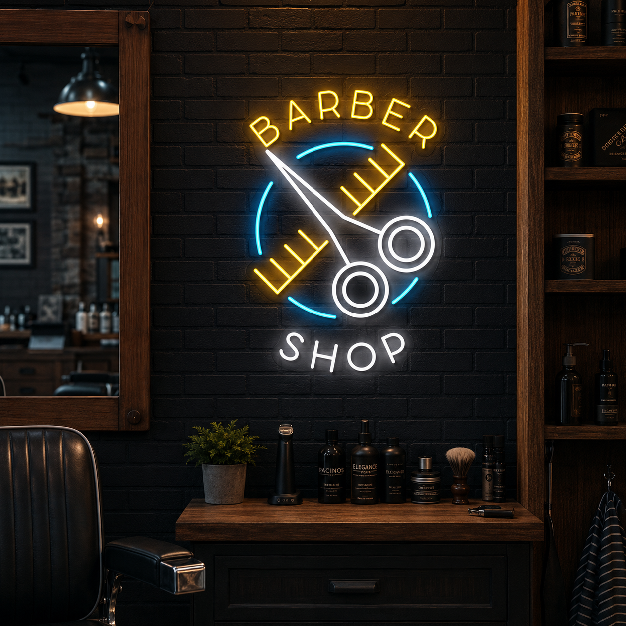 Barber Shop With LED Neon Sign - 03 Real Lifestyle Scene