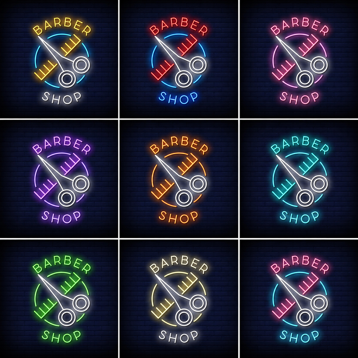 Barber Shop With LED Neon Sign - 05 Color Grid