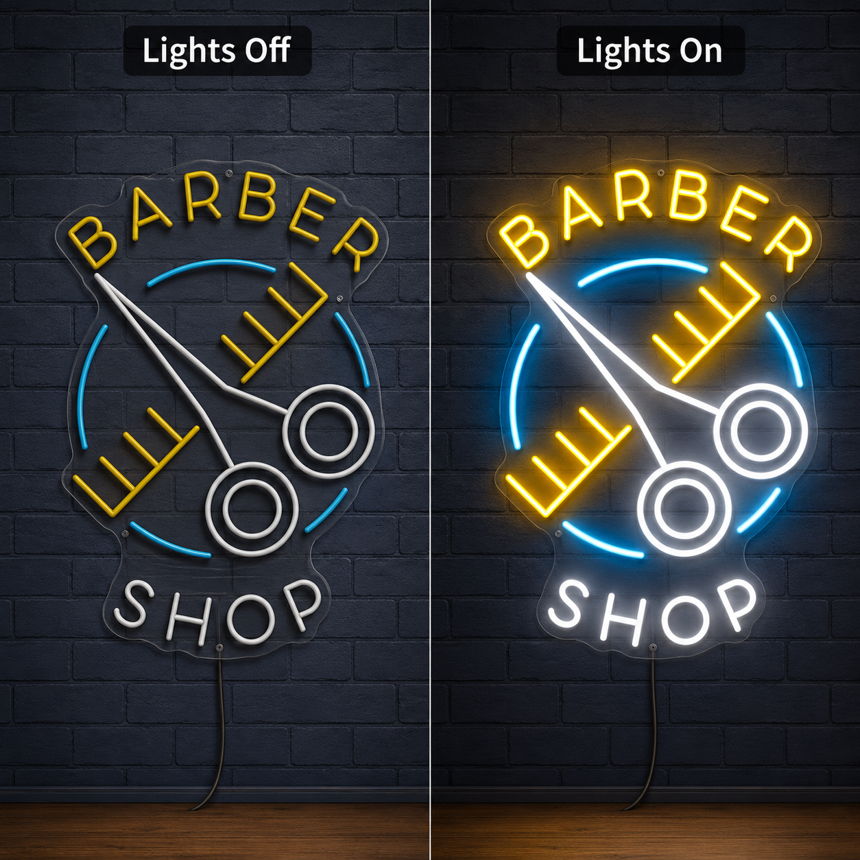 Barber Shop With LED Neon Sign - 06 Day Night Comparison