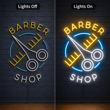 Barber Shop With LED Neon Sign - 06 Day Night Comparison