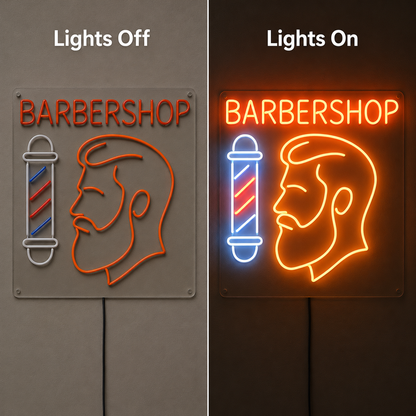 Barbershop LED Neon Sign Bedroom Decor - 06 Day Night Comparison