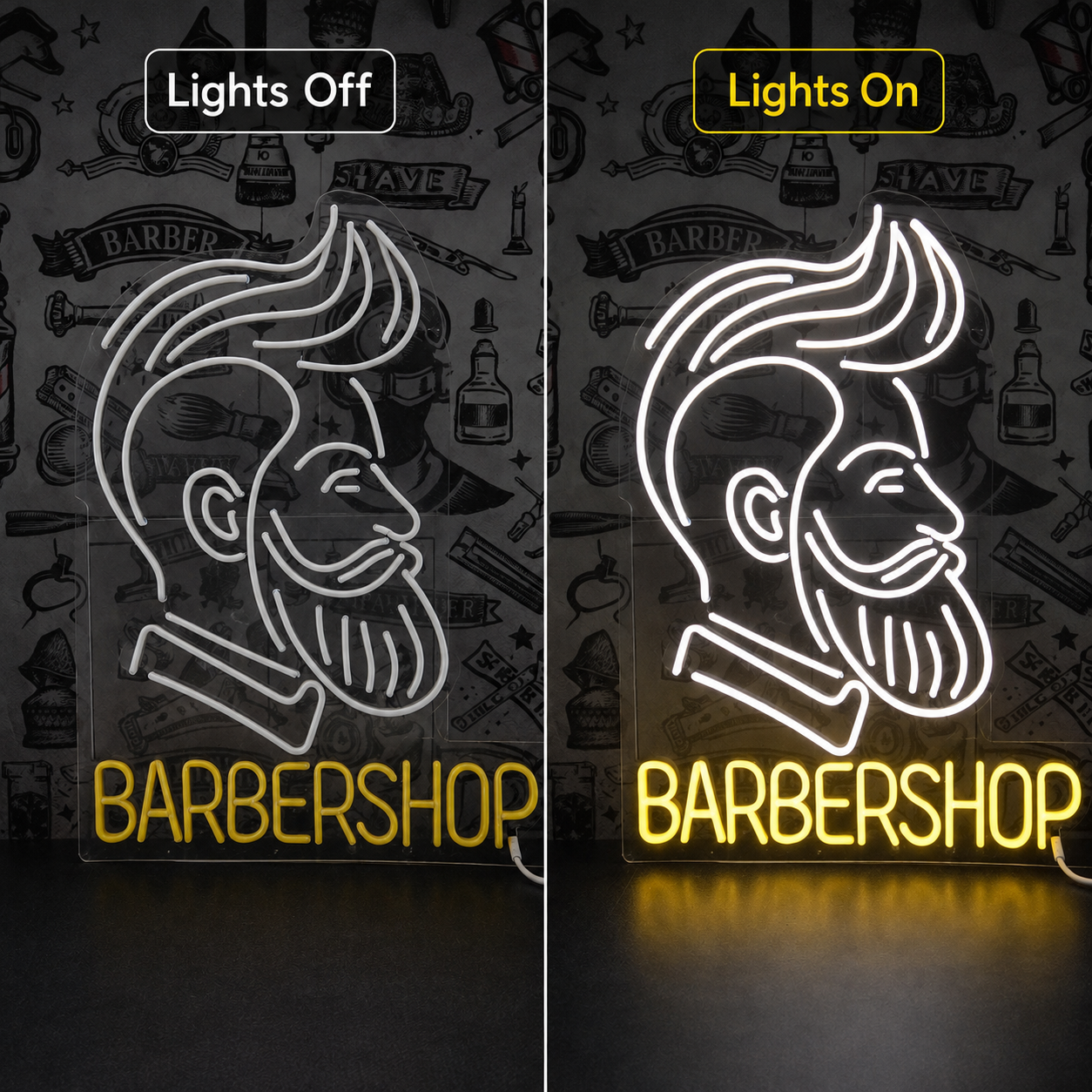 Barbershop LED Neon Sign Home Decor - 06 Day Night Comparison