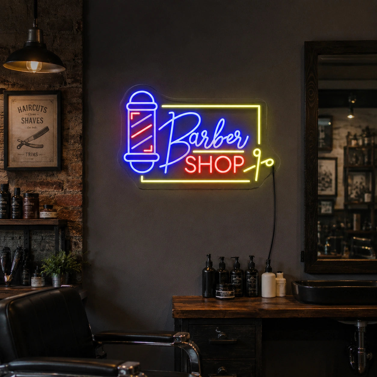 Barbershop Scissors LED Neon Sign - 03 Real Lifestyle Scene