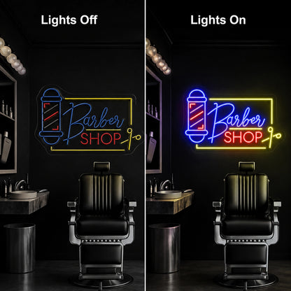 Barbershop Scissors LED Neon Sign - 06 Day Night Comparison