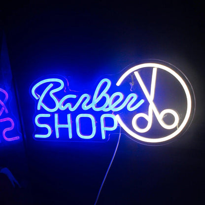 Barbershop Teal And White Led Neon Sign With Scissor Design Salon Decor | Shineneon