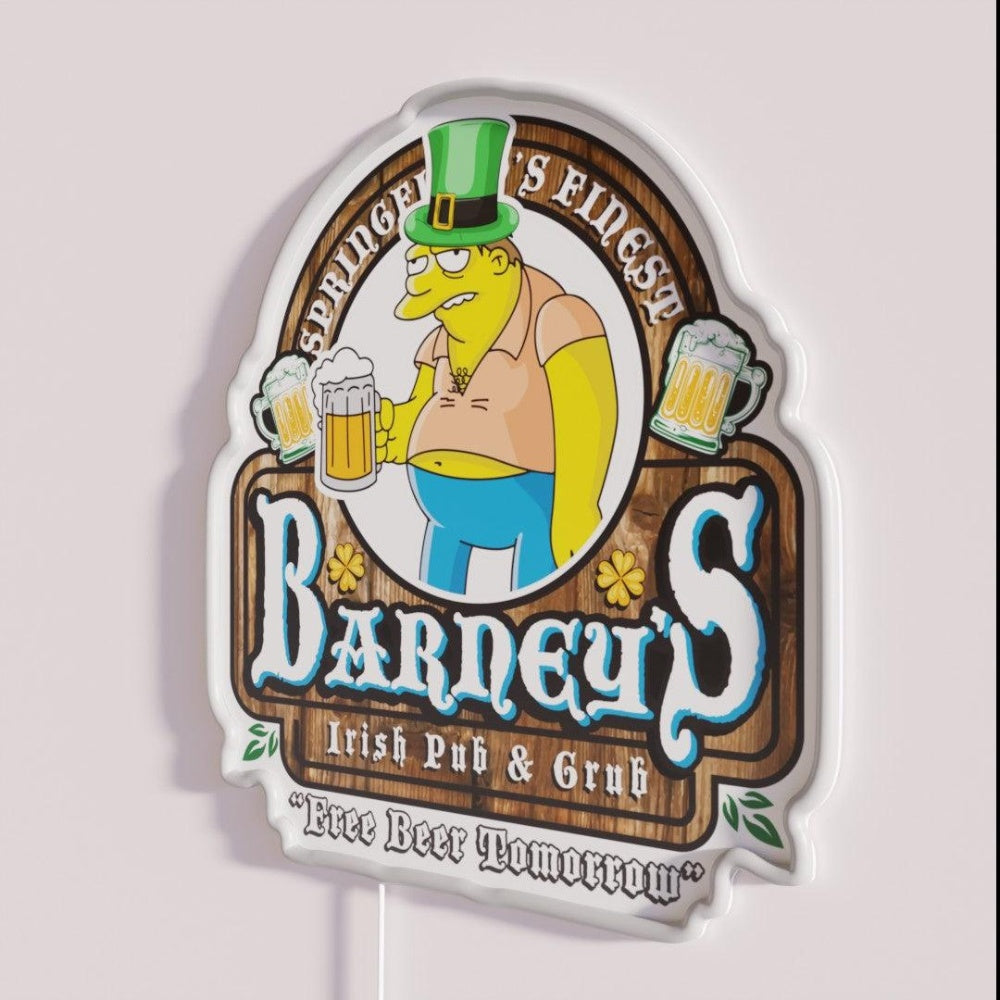 Barneys Irish Pub And Grub Rgb Led Neon Sign - Neon sign mounted on wall in room