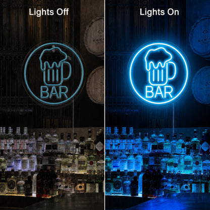 Barrel Room Bar Neon Sign LED Neon Sign day and night comparison