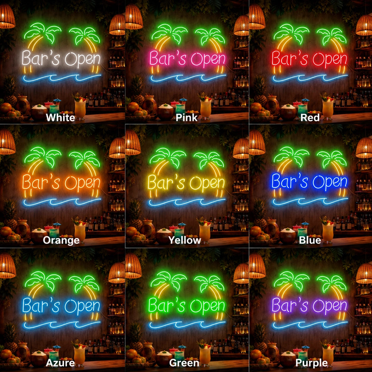 Bar's Open LED Neon Sign - 05 Color Grid