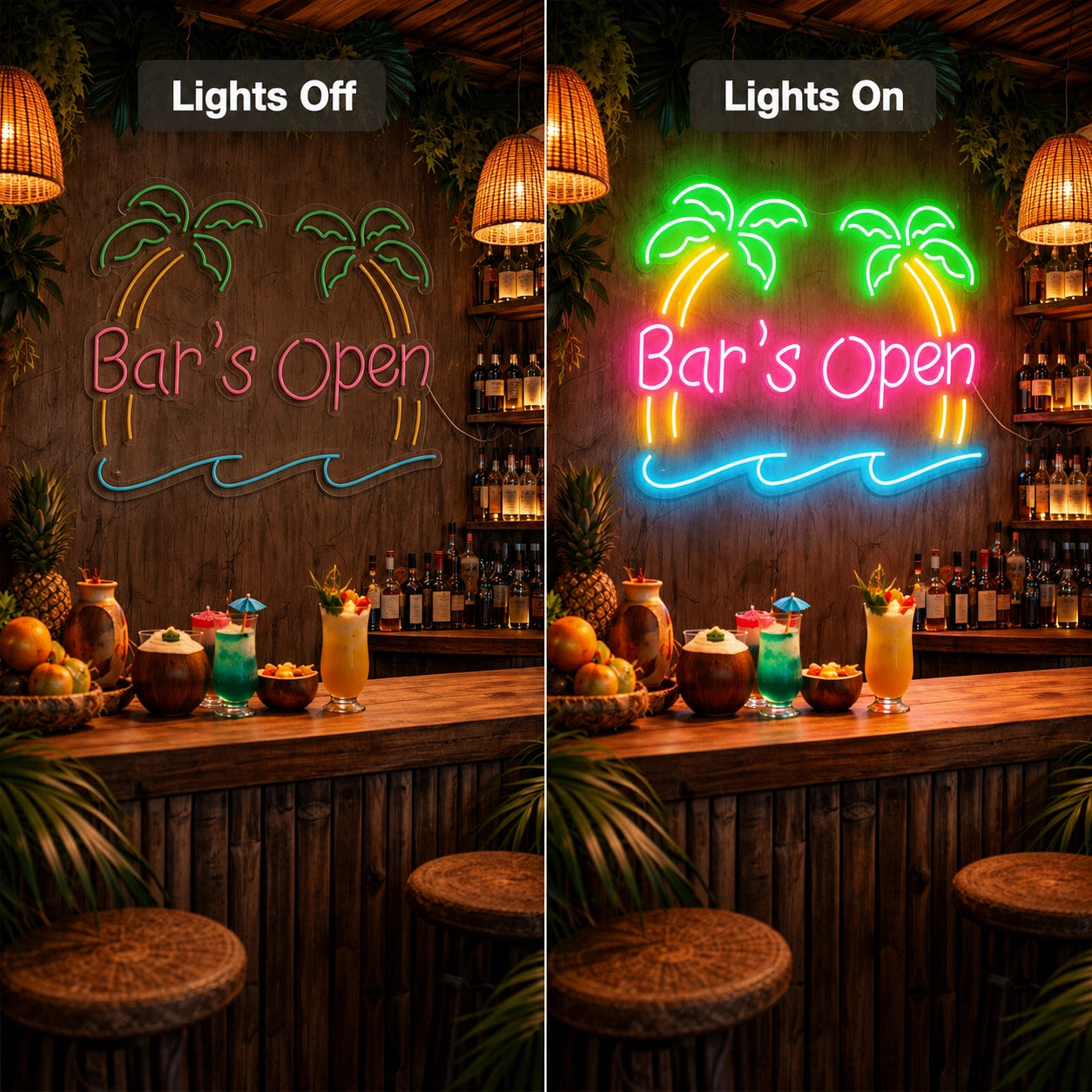 Bar's Open LED Neon Sign - 06 Day Night Comparison
