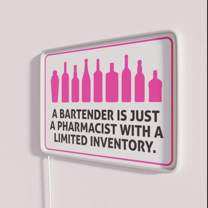 Bartenders Are Pharmacists With Small Stock Rgb Led Neon Sign - Neon sign mounted on wall in room