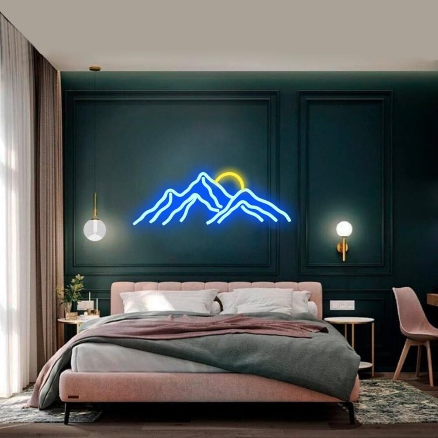 Barwedding Venue Deep Blue Junk Mountain Sun Led Neon Sign | Shineneon