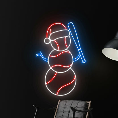 Baseball Christmas Hat Led Neon Sign Snowman Sport Neon Sign | Shineneon