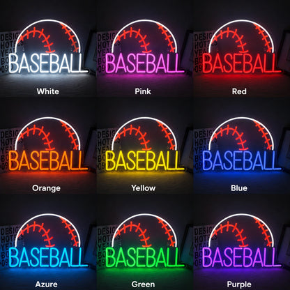 Baseball Circle Word LED Neon Sign day and night comparison