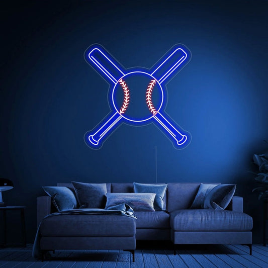 Baseball Crossed Bats With Ball Led Sign Business Neon Sign