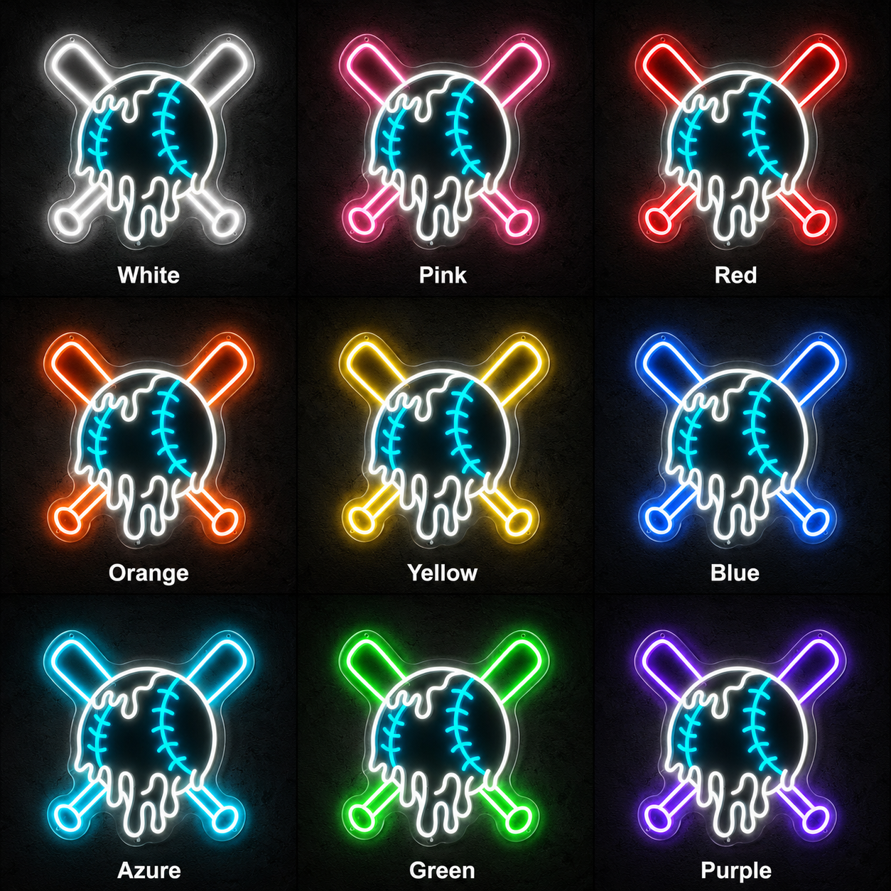 Baseball Fan Room LED Neon Sign color grid