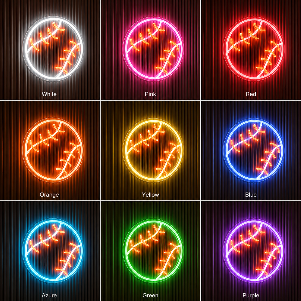 Baseball Game Room LED Neon Sign color grid