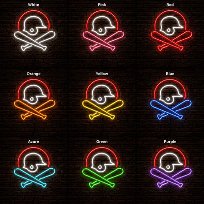 Baseball Helmet And Crossed Bats LED Neon Sign day and night comparison