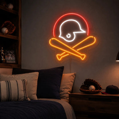 Baseball Helmet And Crossed Bats LED Neon Sign - Shineneon