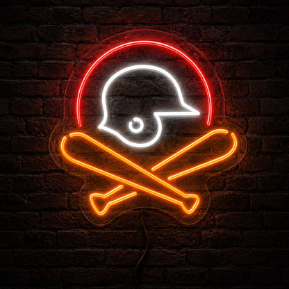 Baseball Helmet And Crossed Bats LED Neon Sign - Shineneon