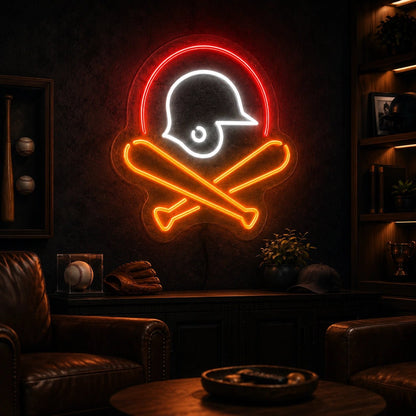 Baseball Helmet And Crossed Bats LED Neon Sign - Shineneon