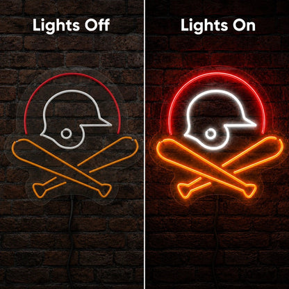Baseball Helmet And Crossed Bats LED Neon Sign - Shineneon