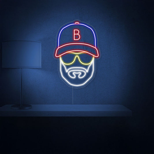 Baseball Man With Hat Neon Sign